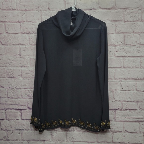Zara Tops - NEW ZARA Beadwork Hem Sheer Cowl Neck Blouse S Black Coquette Whimsigoth Dark